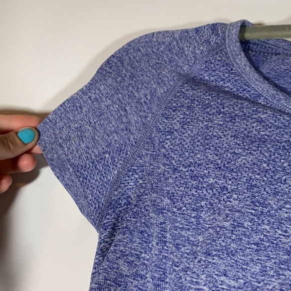 Athleta Blue Ruched Athletic Workout Short Sleeve T-Shirt - Picture 2 of 6